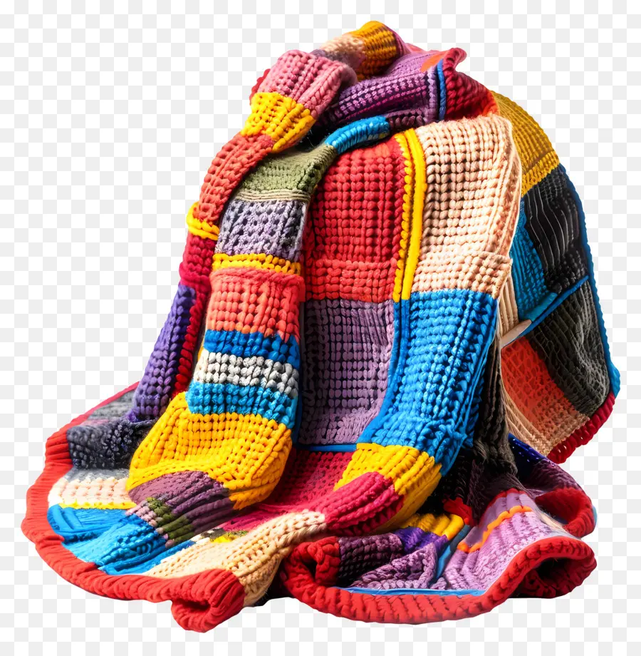 вязаное одеяло，разноцветные PNG