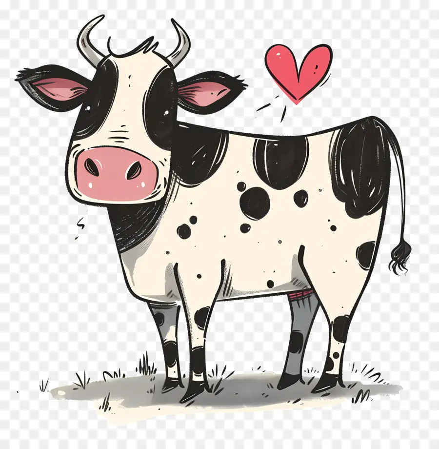 Cartoon Cow，черно  белая корова PNG