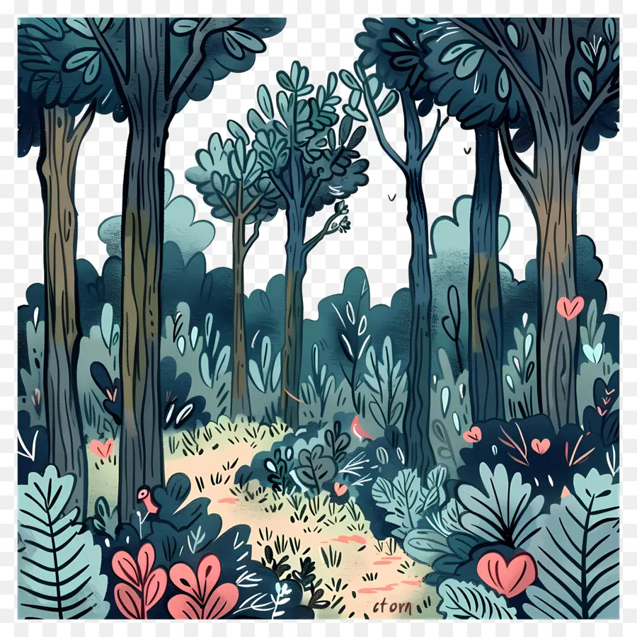 мультфильм лес，лесной тропе  PNG