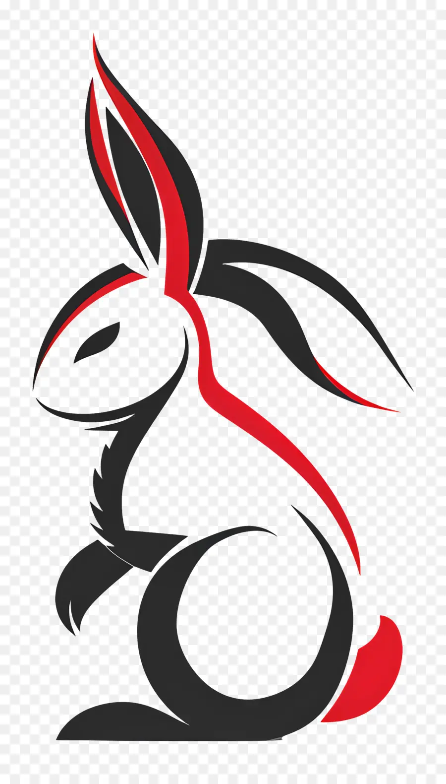 Простой дизайн，логотип черного и красного кролика PNG