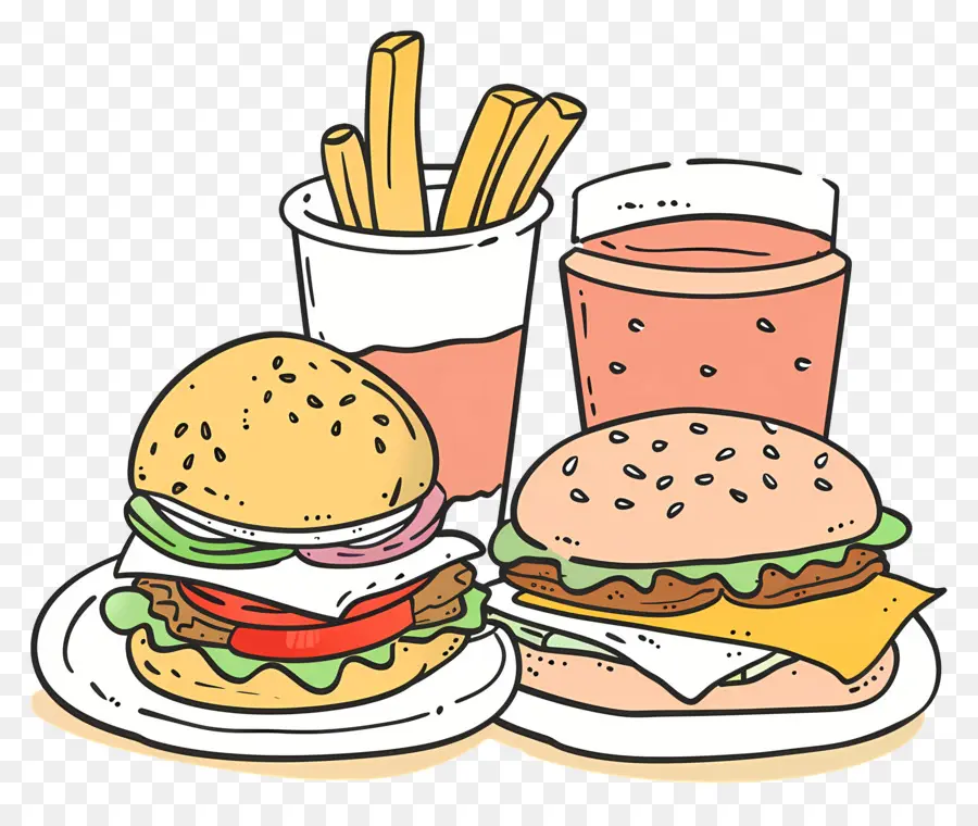 мультфильм пищевыми продуктами，Гамбургер PNG