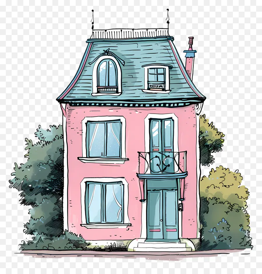 мультфильм дом，розовый дом PNG