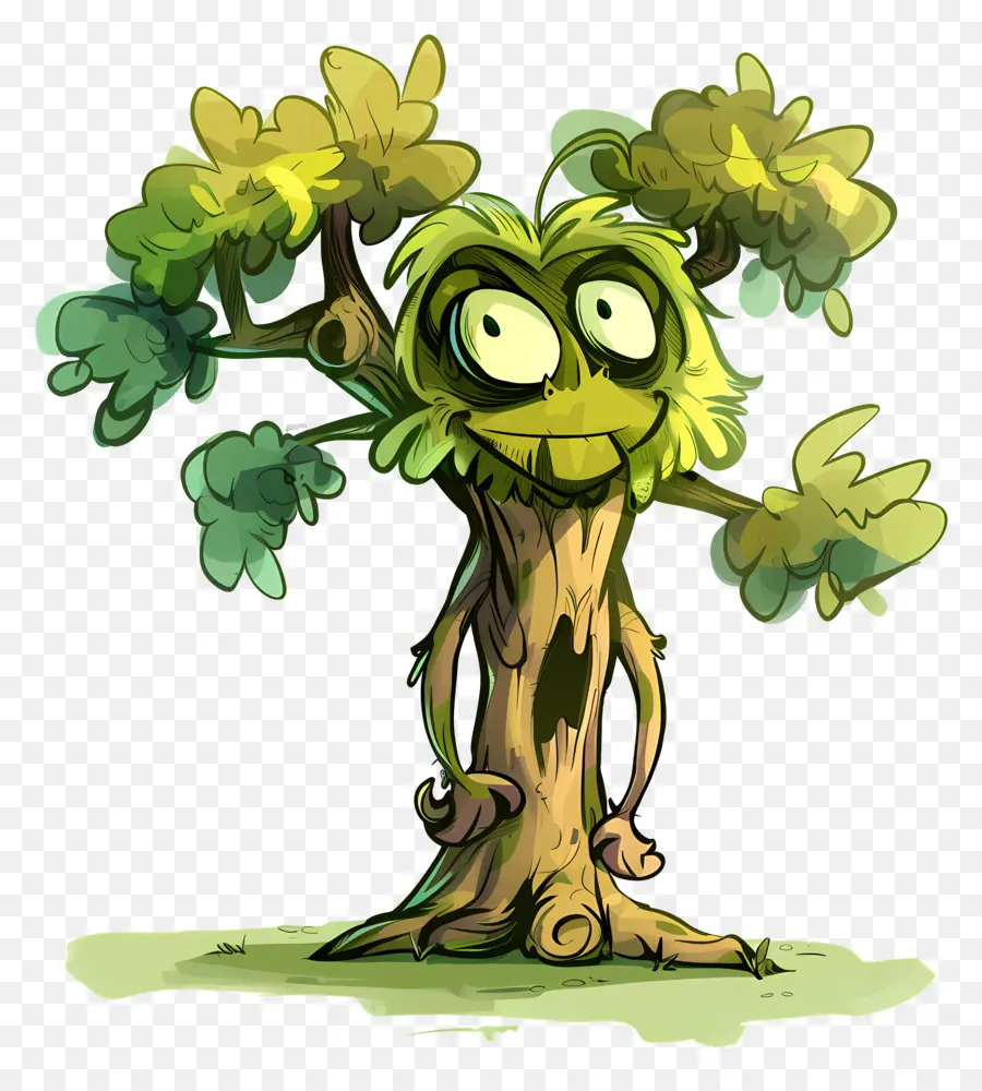 дерево мультфильм ，улыбающееся лицо PNG