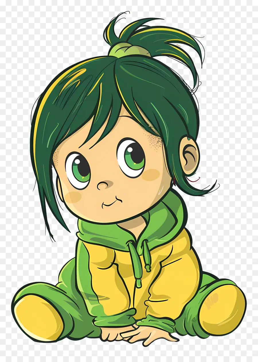 мультфильм девочка，зеленые волосы PNG