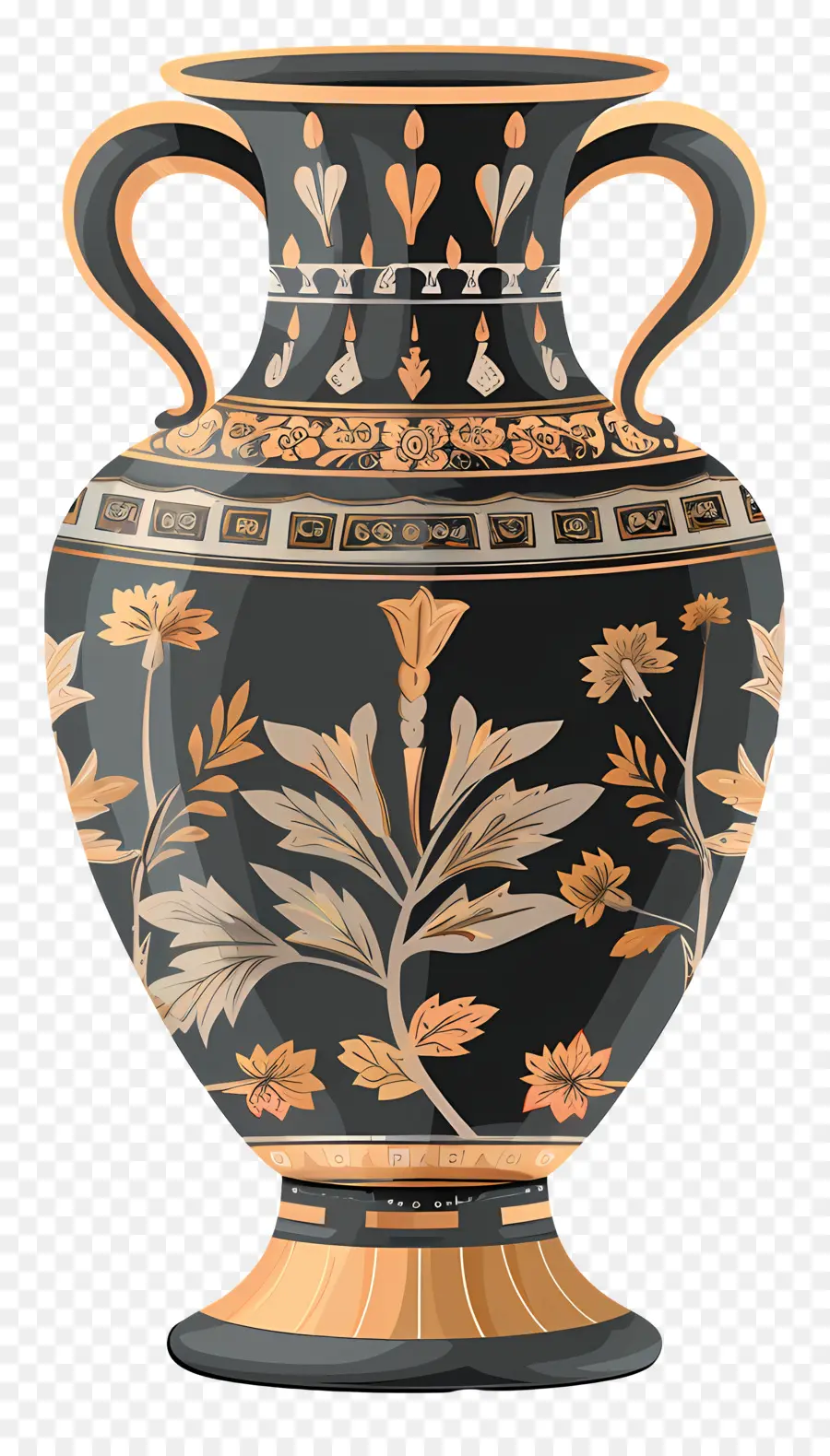 античная ваза，черная и золотая ваза PNG