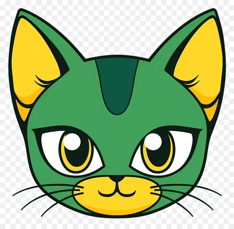 милый кот лицо，зеленый кот PNG
