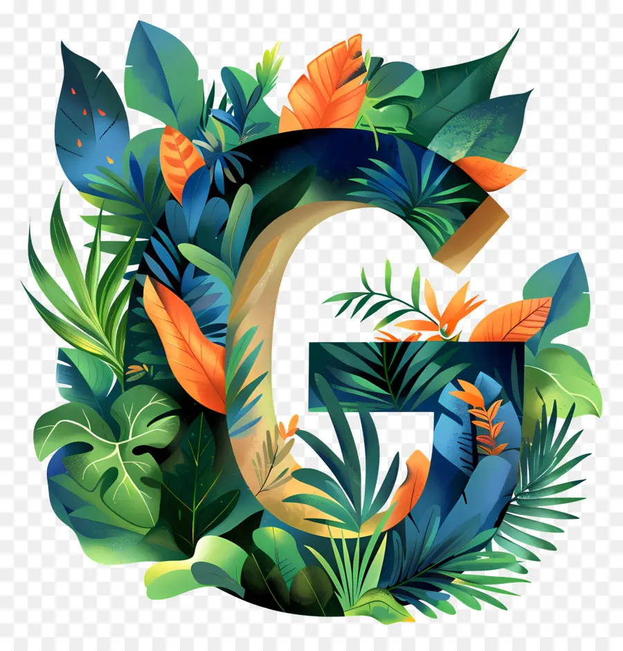 Буква G，тропические растения PNG