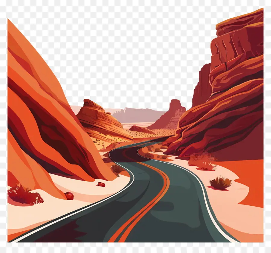 дорога в пустыне，извилистая дорога PNG