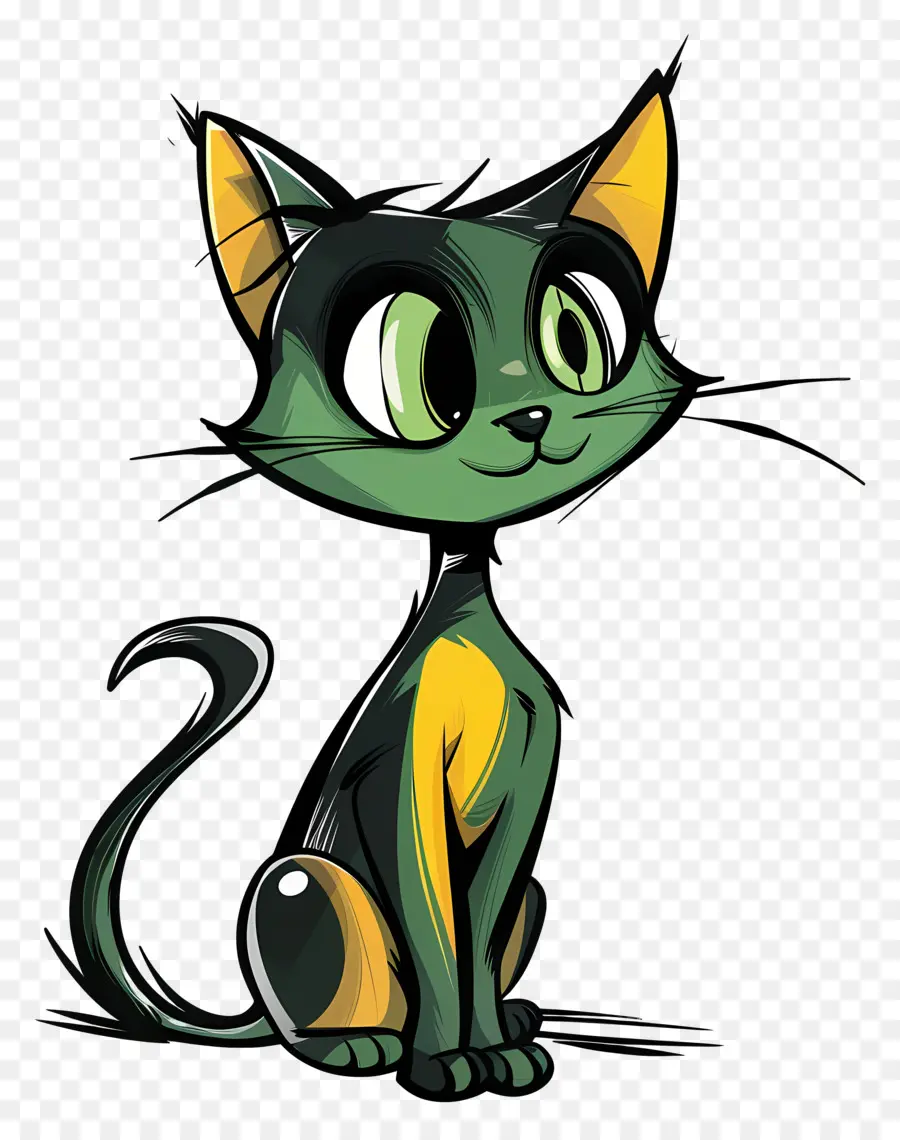 мультфильм кот，зеленый кот PNG