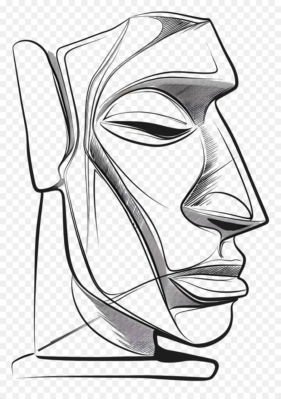 Скульптурная голова，черно  белая фотография PNG