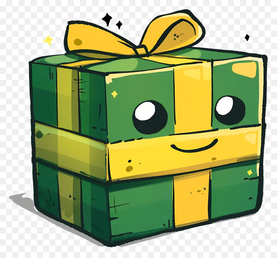 Мультфильм подарочная коробка，зеленая подарочная коробка PNG
