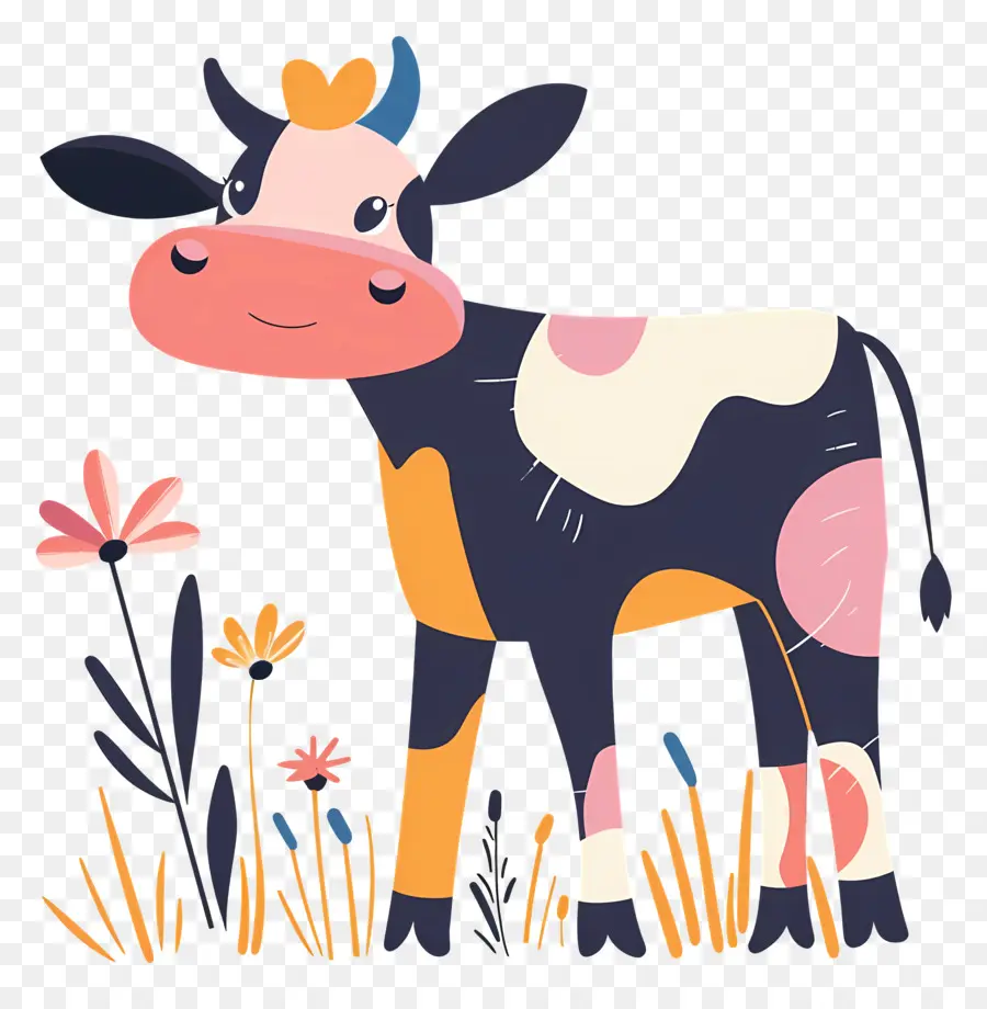 Милая корова，цветы PNG