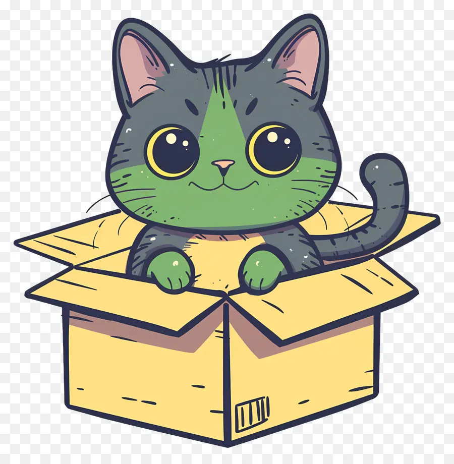 Кошка в коробке，мультипликационный котенок PNG