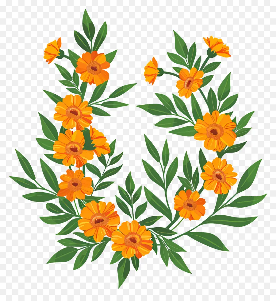 Наготовая Гарленда，оранжевые цветы венок PNG
