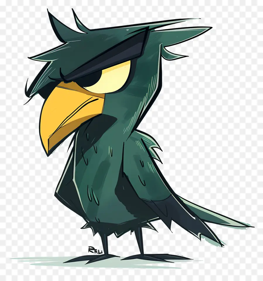 мультфильм ворона，зеленая птица PNG