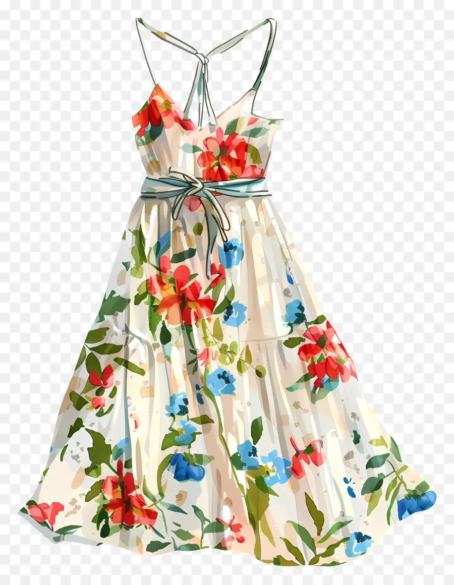 летнее платье，Белое цветочное платье PNG
