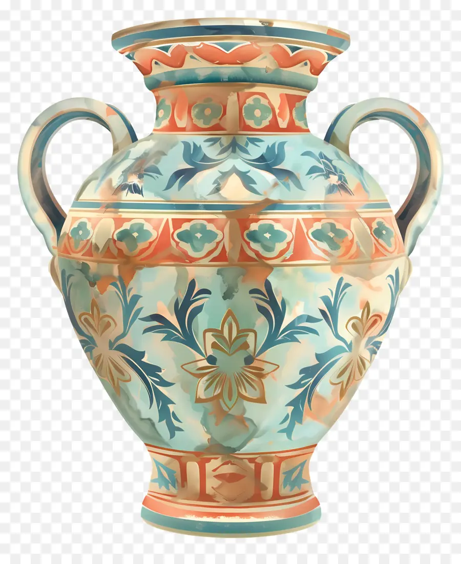 античная ваза，синяя и оранжевая ваза PNG