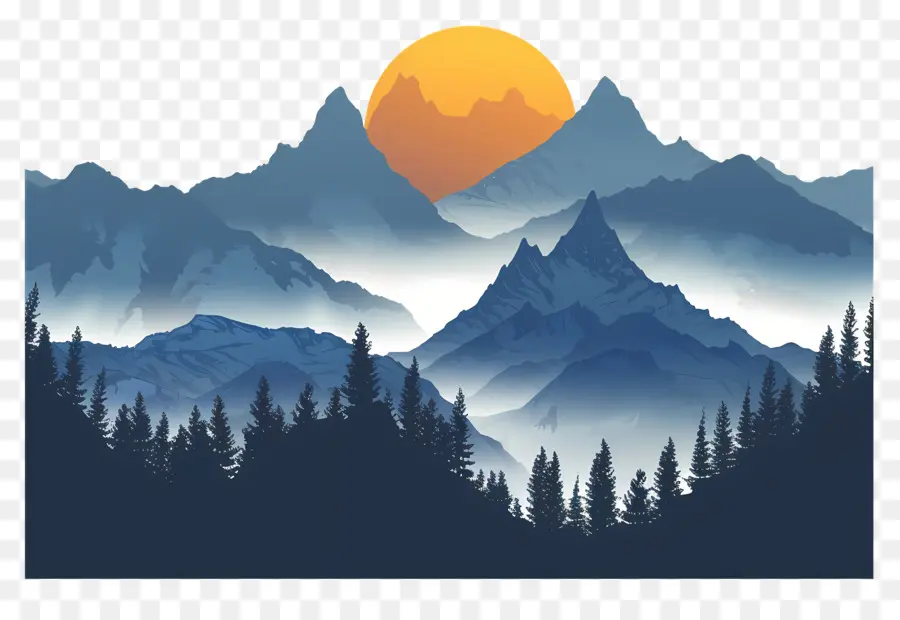 горы силуэт，Mountains PNG