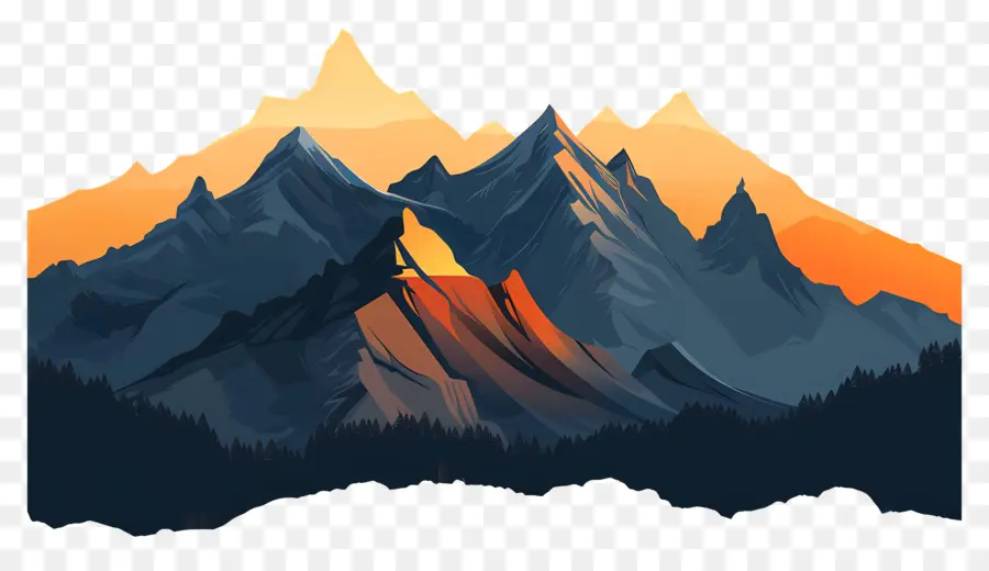 горы силуэт，Mountain Landscape PNG