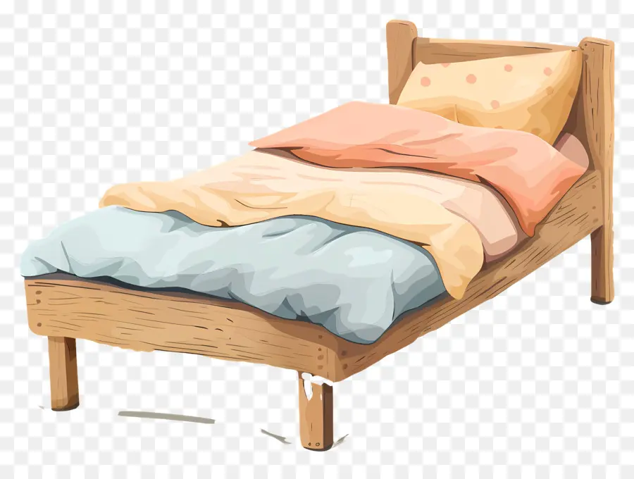 Односпальная кровать，деревянная кровать PNG
