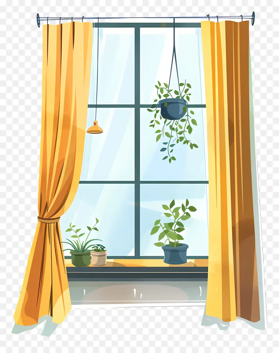 окно с шторами，оконные растения PNG