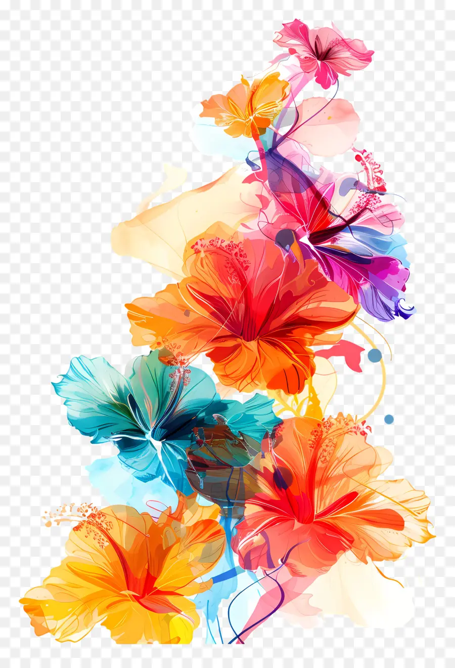 Цветовые цепи，Watercolor Flowers PNG