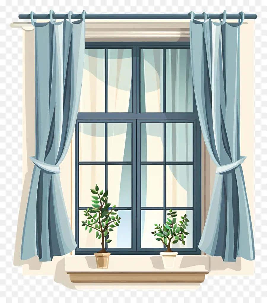 окно с шторами，синие шторы PNG