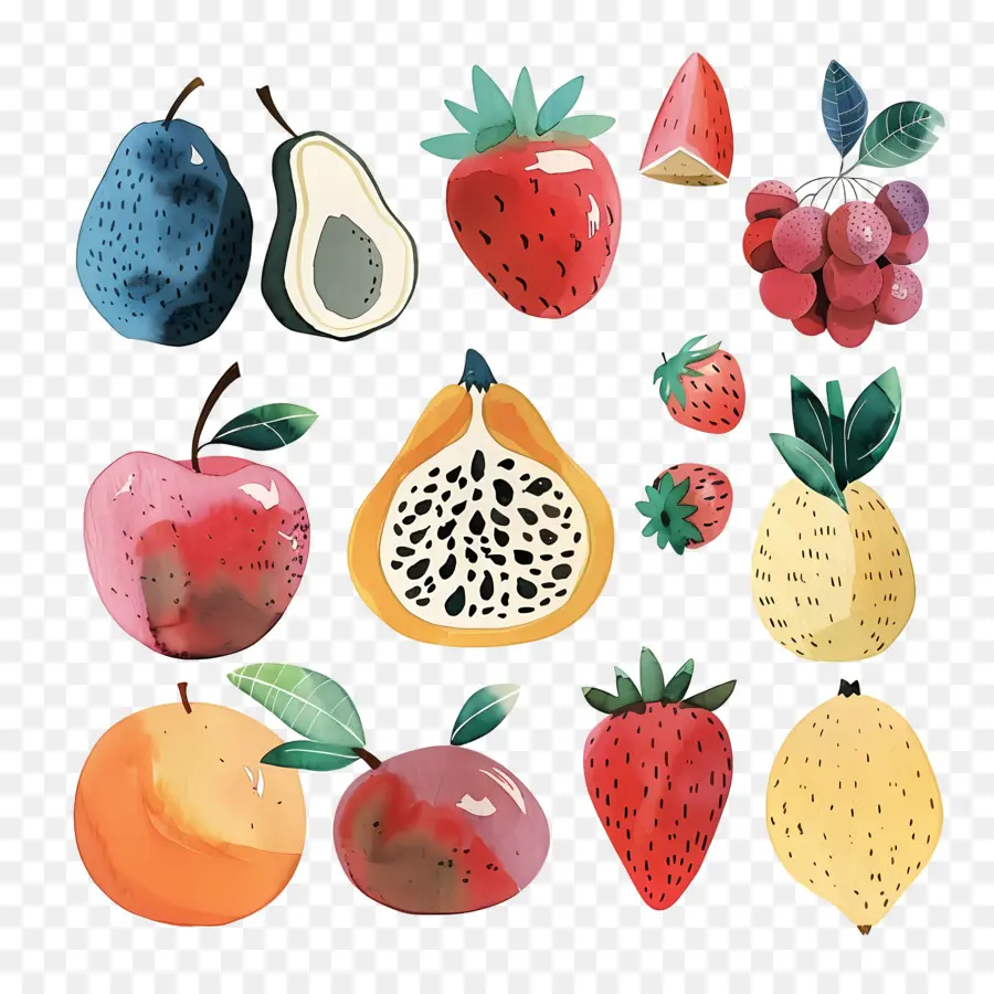 Fruits，акварельные фрукты PNG