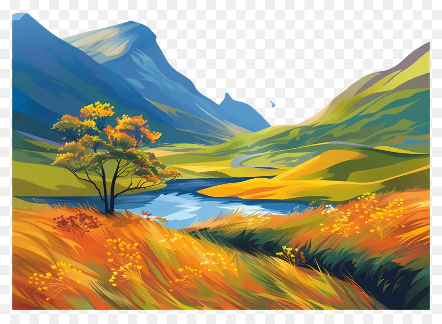 Горный ландшафтный фон，Шотландии PNG