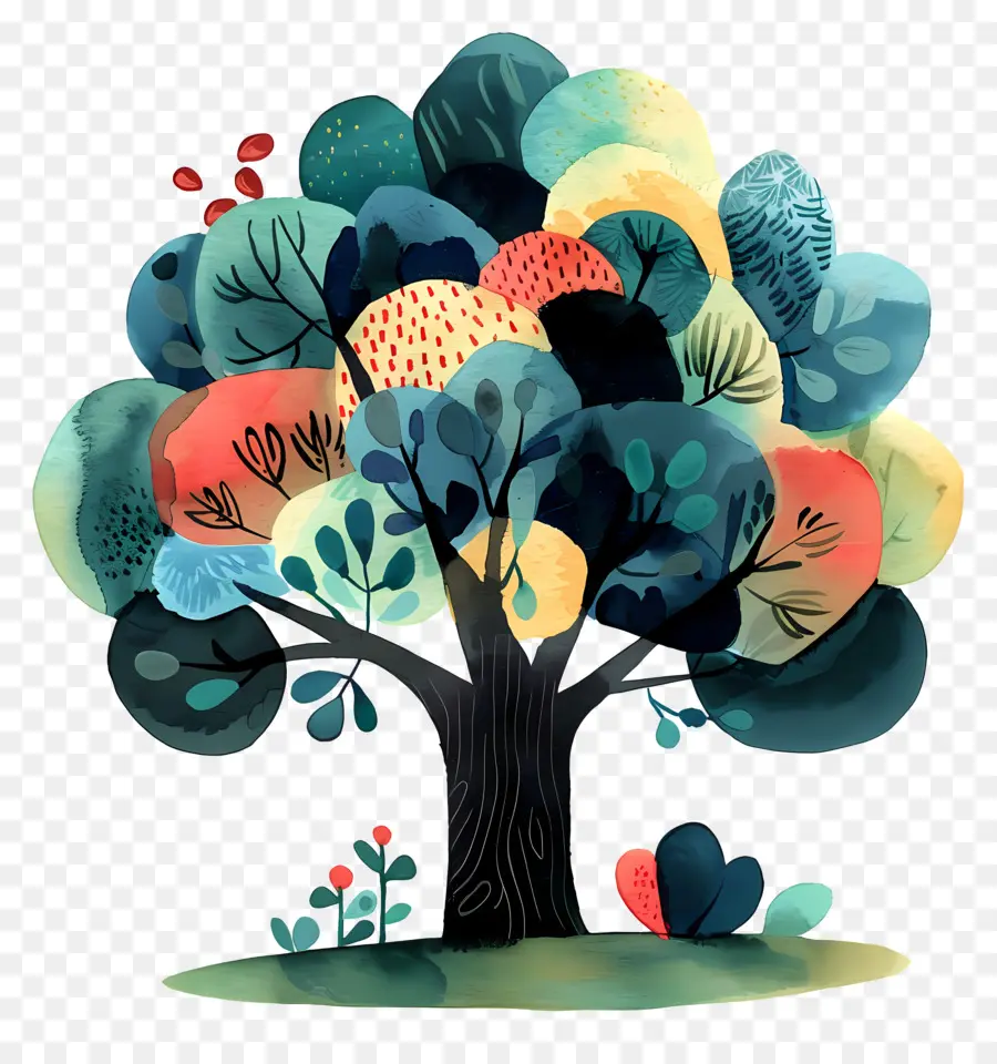 дерево мультфильм ，красочное дерево PNG