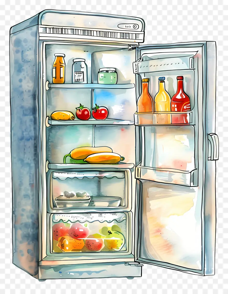 холодильник，акварельная живопись PNG