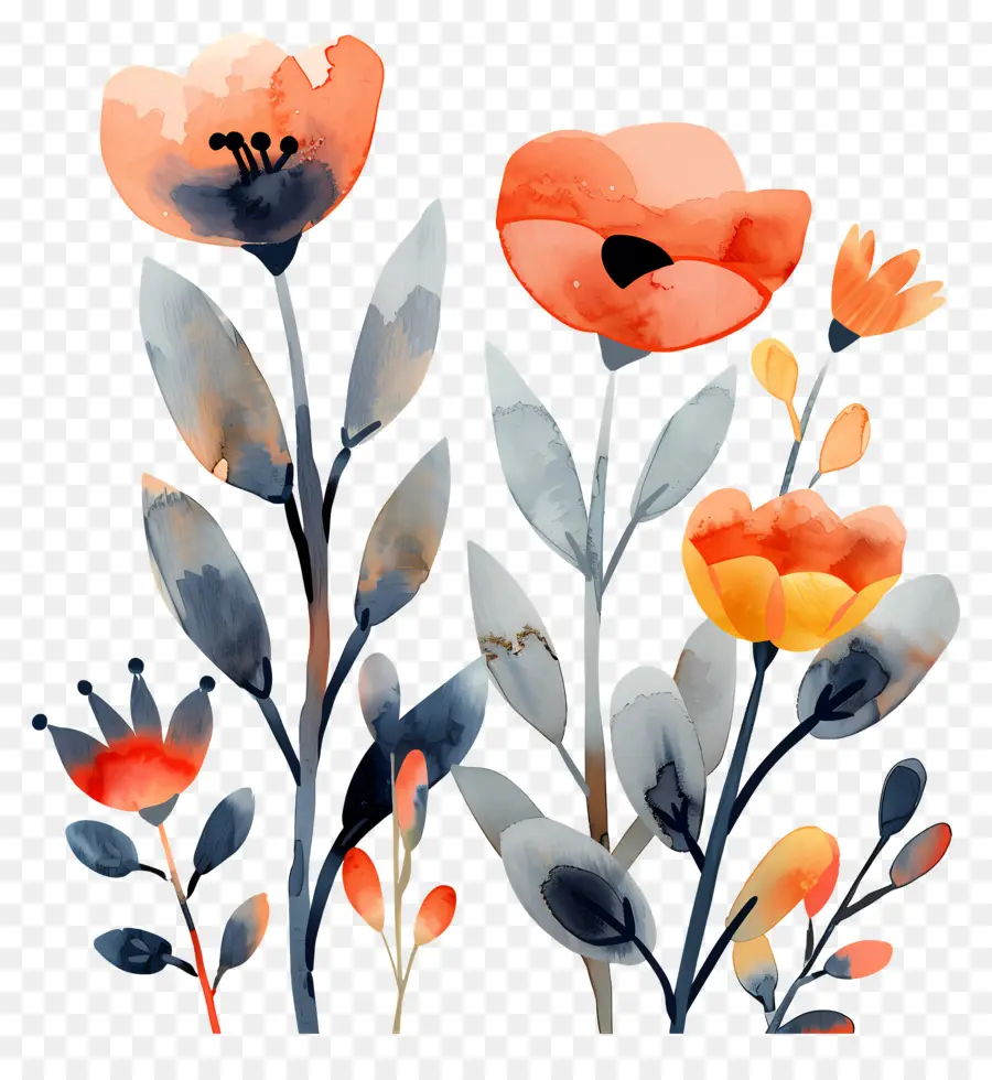 цветы，Watercolor Flowers PNG