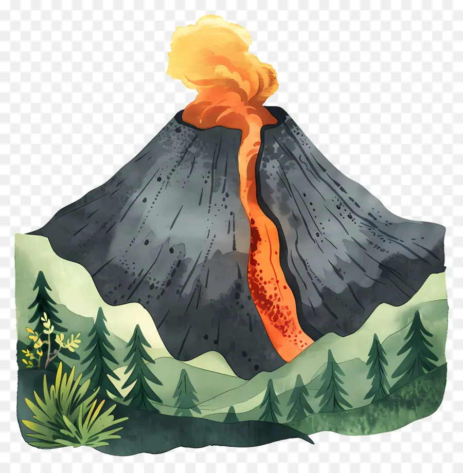 вулкан，лес PNG