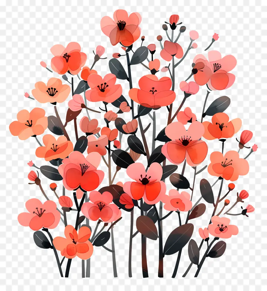 Цветочный кустарник，оранжевые цветы PNG