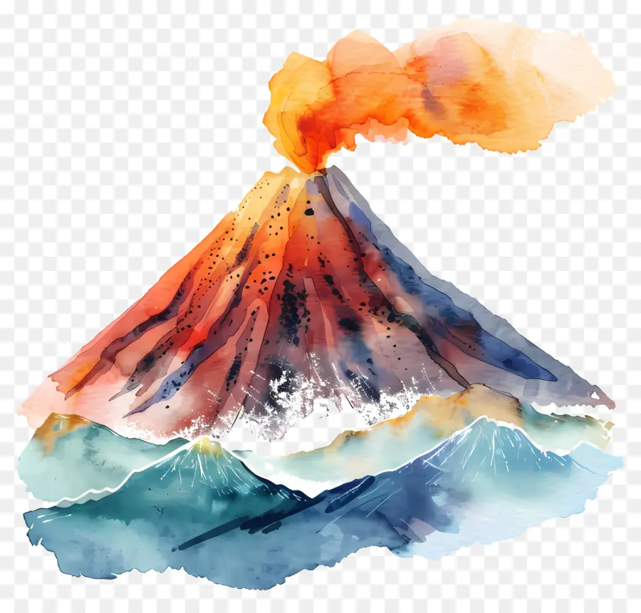 вулкан，акварельная живопись PNG