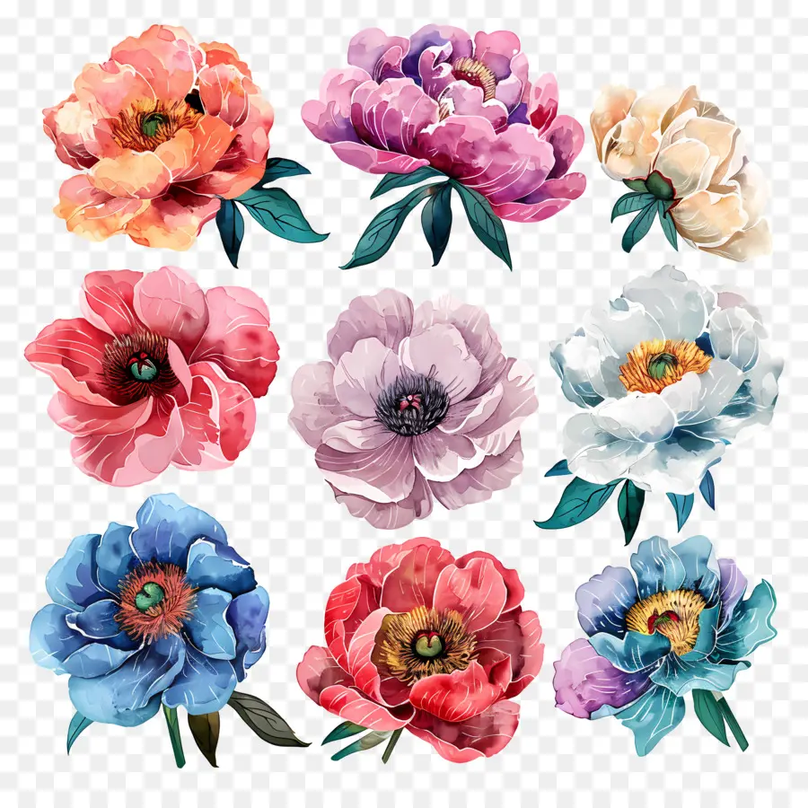 Пион，Watercolor Flowers PNG