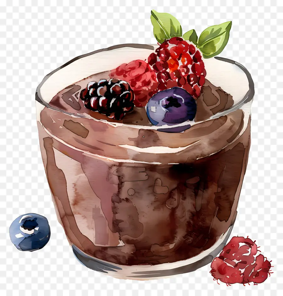 Шоколадный пудинг，Свежие ягоды PNG