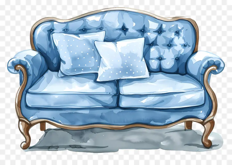 синий диван，синий бархатный диван PNG