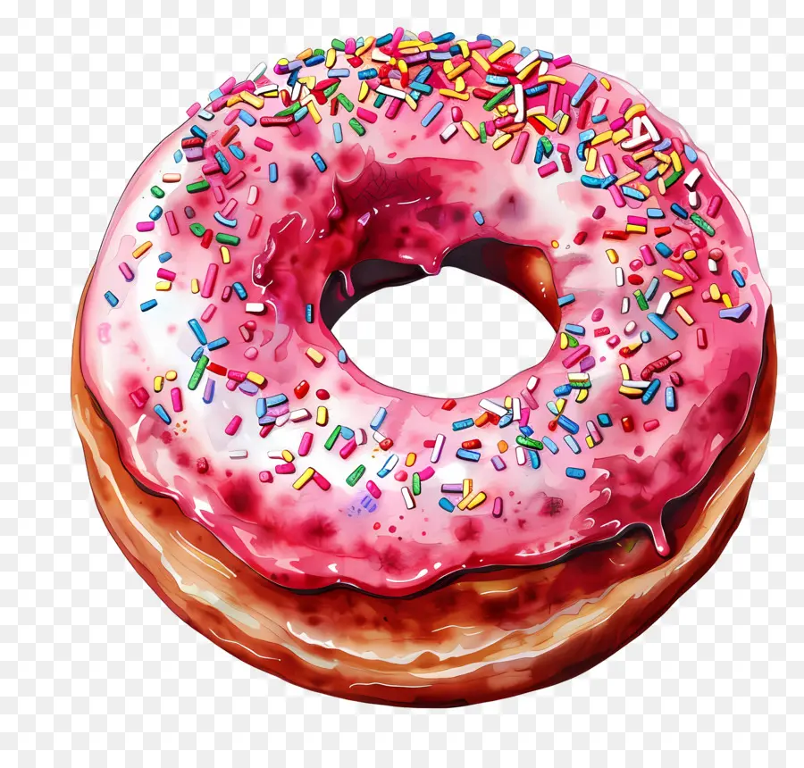 Donut，Розовый глазурный пончик PNG