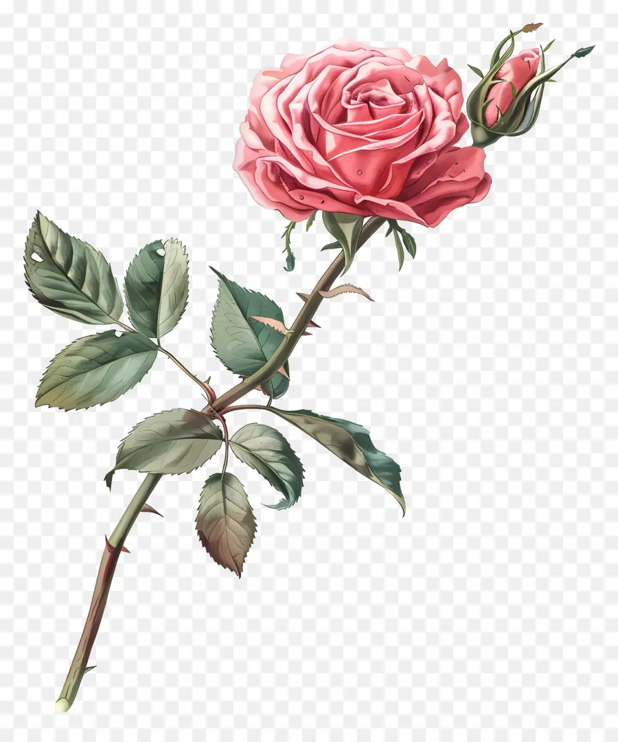 розовый стебель，Pink Rose PNG