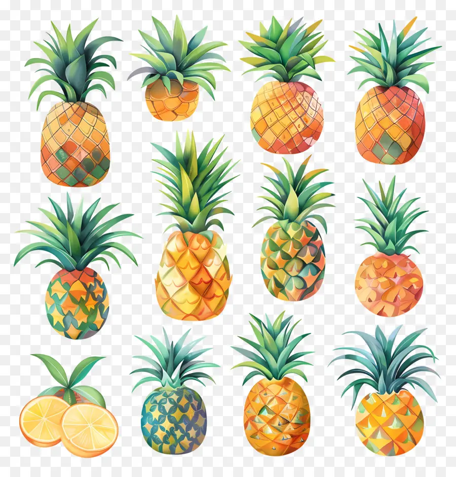 Pineapple，акварель PNG