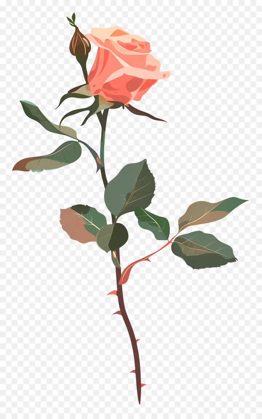 розовый стебель，Pink Rose PNG