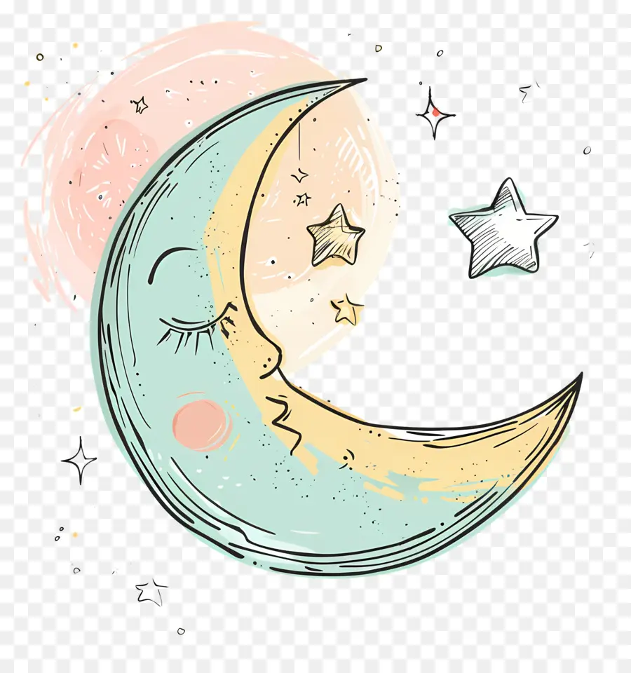 Doodle Moon，мультфильм луна PNG