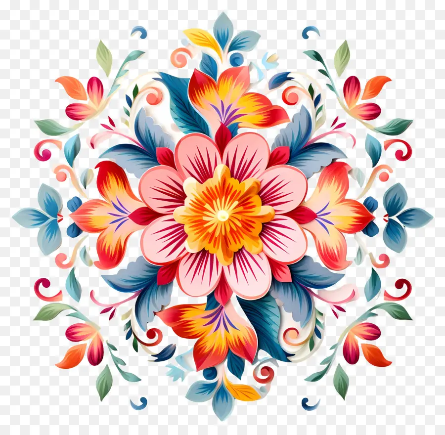 Цветочный Ранголи，Floral Pattern PNG