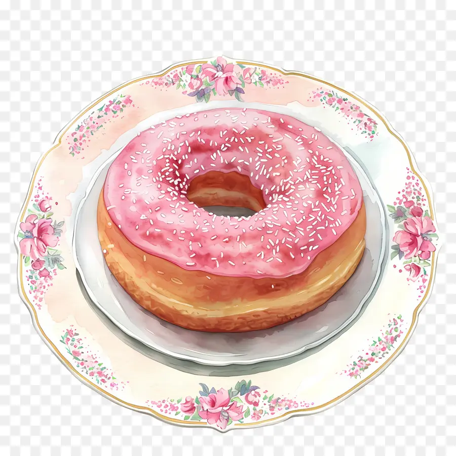 Donut，Розовый глазурный пончик PNG