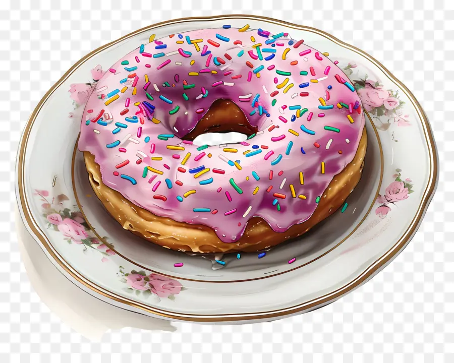 Donut，Розовый глазурный пончик PNG