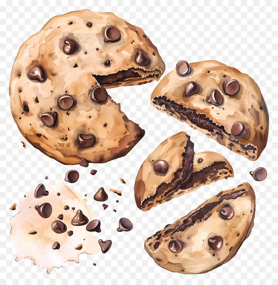 печенье с шоколадной крошкой，Сломанные файлы Cookie PNG