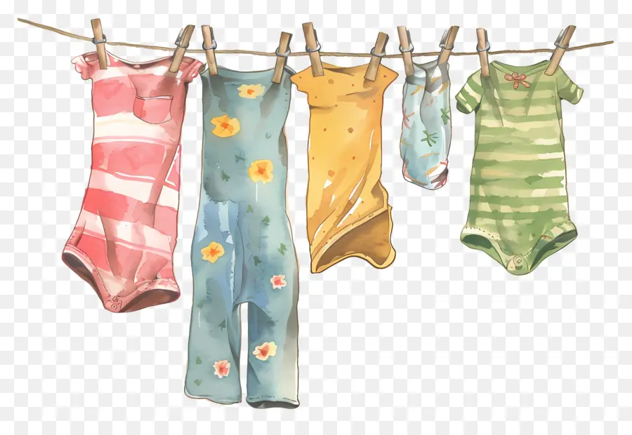 одежда, висящая на бельевой веревке，Baby Clothes PNG