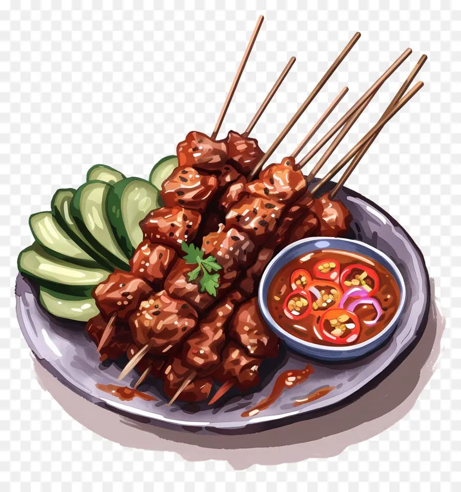 Мясные шашлыки，Огурец PNG