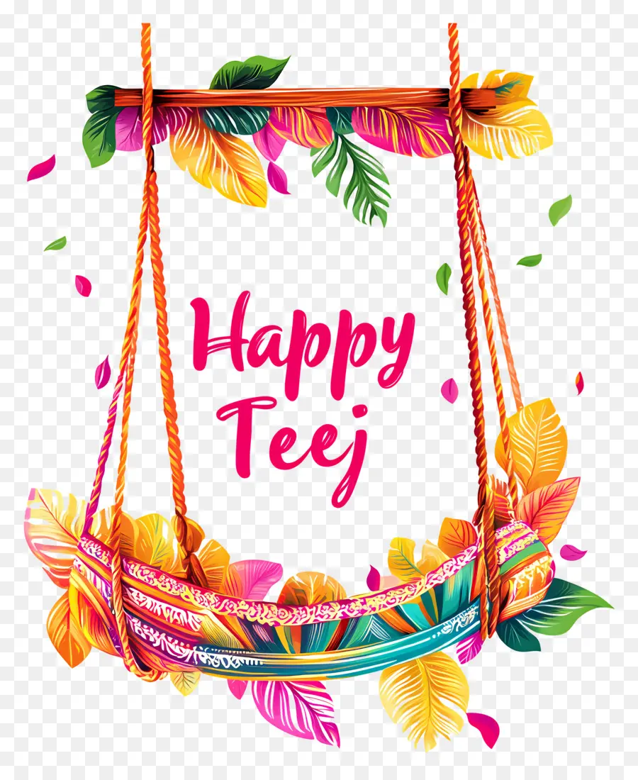 Хэппи Тидж，Красочные качели с надписью Happy Teej PNG